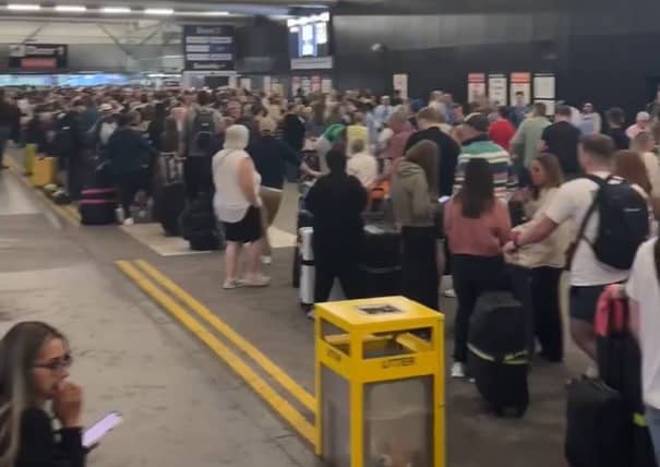 Some of the queues at Manchester Airport on Sunday morning. Picture: @JoeHypershell 