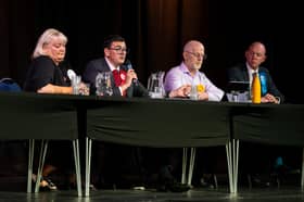The candidates at the Fylde hustings event [from left to right] - Anne Aitken (Independent), Tom Calver (Labour), Mark Jewell (Liberal Democrats) and Andrew Snowden (Conservative)