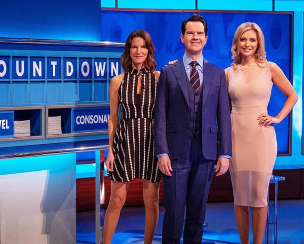 Susie Dent with Jimmy Carr and Rachel Riley on 8 Out of 10 Cats does Countdown
