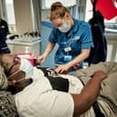 Blood being donated