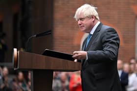 British Prime Minister Boris Johnson delivers a farewell address before his official resignation at Downing Street