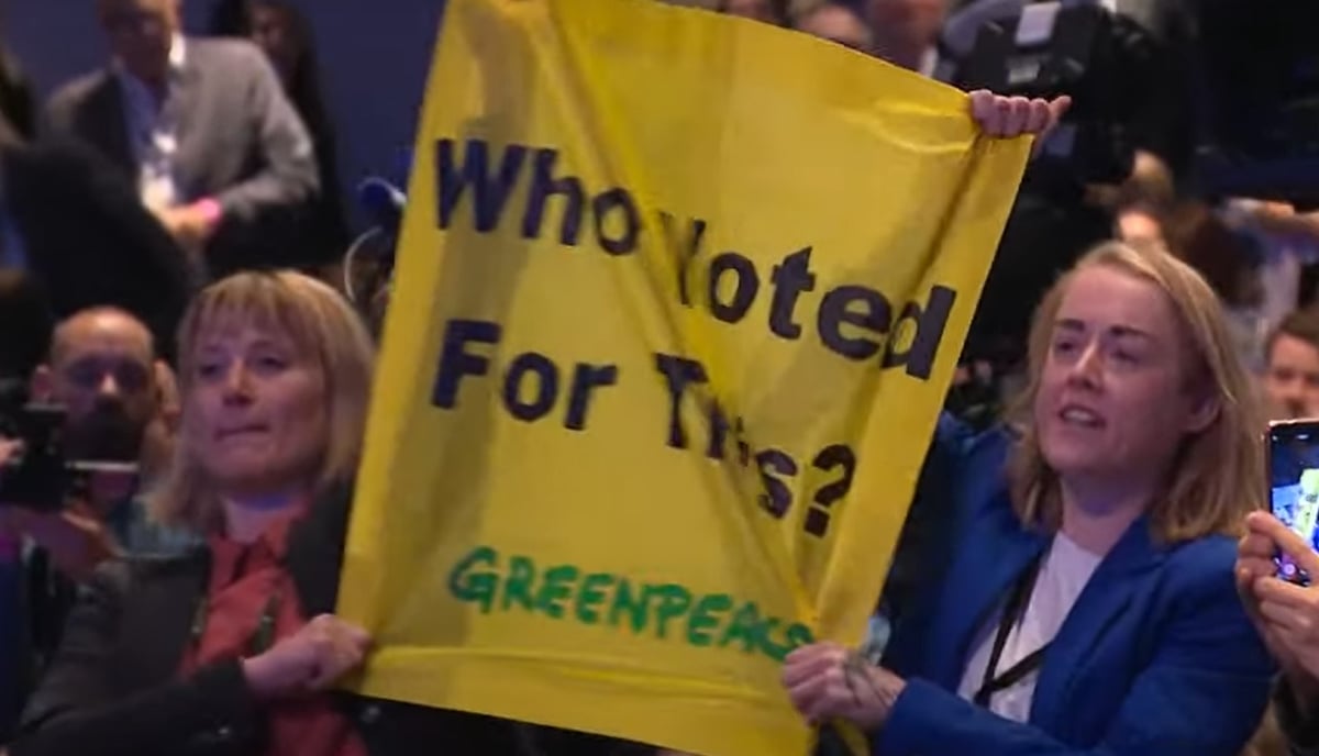 Protestors barge in on Liz Truss’ speech at Conservative Party Conference