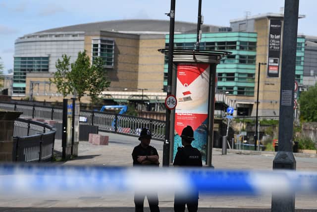 Police standing guard near the Manchester Arena after the terror attack in 2017. Photo: Getty Images