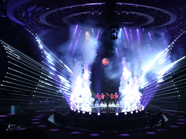 Singer and songwriter Mae Muller, performing on behalf of the United Kingdom, takes part in a rehearsal ahead of the Eurovision Song contest 2023.
