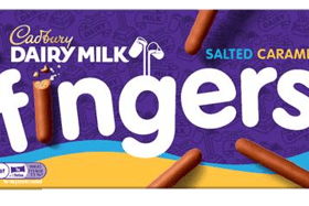 Cadbury Dairy Milk Fingers Salted Caramel combines its iconic crisp biscuit coated in delicious Cadbury Dairy Milk chocolate with caramel flavour and a hint of salt. 