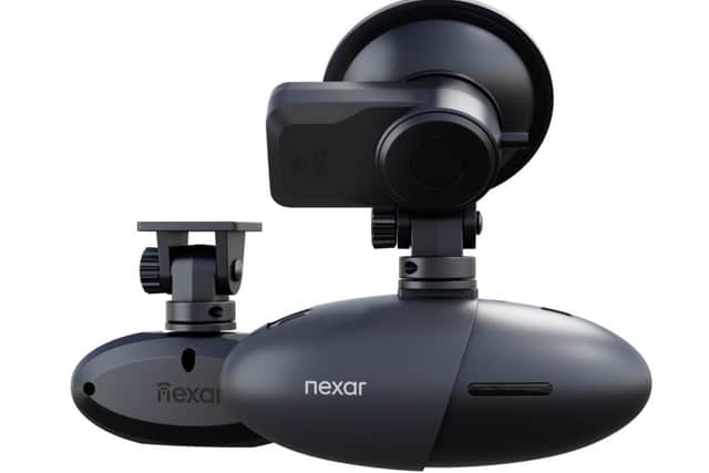 The Nexar Pro GPS with two cameras for road and interior recording