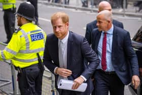 Prince Harry, Duke of Sussex, arrives to the Mirror Group Phone hacking trial at the Rolls Building at High Court on June 7, 2023 in London, England