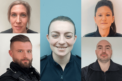 PCs Sam Stinchon, Taylor Gregson, Katherine Maxwell, Mike McMahon and Vanessa Fowler all went above and beyond to try to help the woman who had gone into the water.