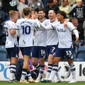 The Preston players celebrate Will Keane’s 25th-minute opener against Sunderland at Deepdale