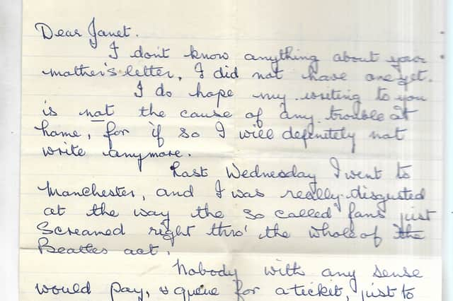 Louise Harrison told teenager Janet Gray about the “Beatlemania” scenes she witnessed at a gig in Manchester in November 1963.