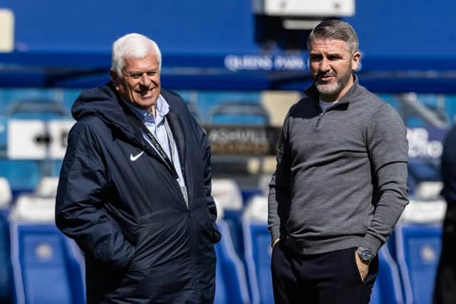 Preston North End's manager Ryan Lowe (right) with club director Peter Ridsdale before the match at QPR