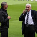 Preston North End manager Ryan Lowe chats to director Peter Ridsdale