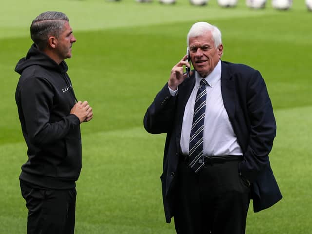 Preston North End manager Ryan Lowe chats to director Peter Ridsdale