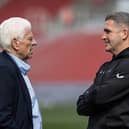 Preston North End director  Peter Ridsdale (left) chats to manager Ryan Lowe before the match 