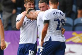 Preston North End’s Liam Millar is congratulated on scoring 