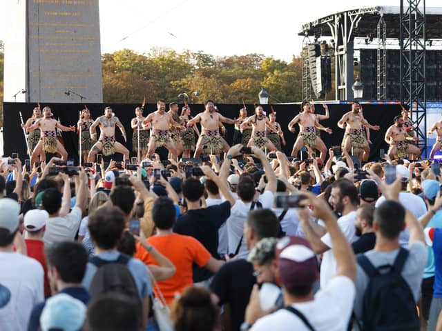 Rugby World Cup fans learn the Haka in the Paris fan zone