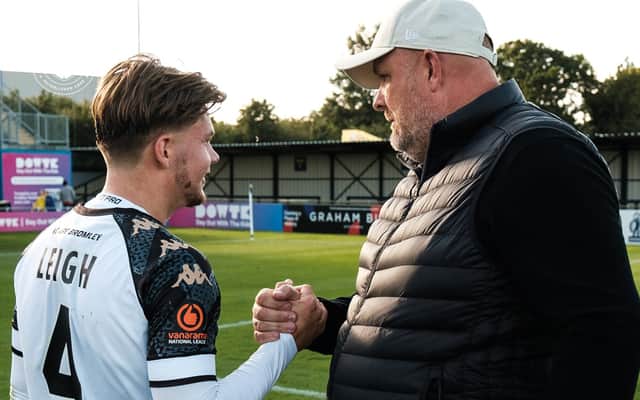 Lewis Leigh and Bromley boss Andy Woodman (Martin Greig Photography - Bromley FC)