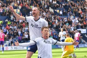 Preston North End's Mads Frokjaer-Jensen is congratulated. (Image: CameraSport - Dave Howarth) 