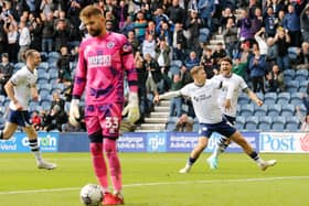 Preston North End's Mads Frokjaer-Jensen (left) celebrates scoring the opening goal 