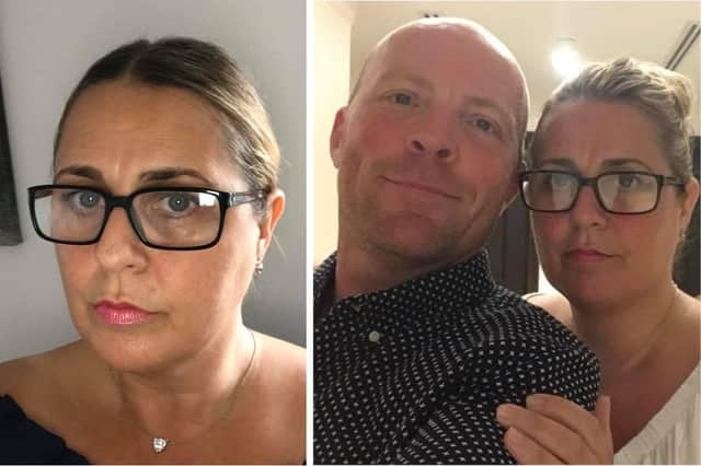 Left: A selfie taken by Mandy. Right: Mandy and Richard on holiday.