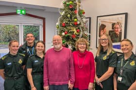 After feeling unwell, Paul Hubberstey collapsed in his home in Preston suffering a stroke. He has been to meet the 999 crew who saved his life. Pictured (LtoR) is Colette Weepman, Matt Dunn (Consultant Paramedic Lancashire), Rachel Barton, Paul Hubberstey, Joan Hubberstey, Louise Woolcomve, Diane Stott-Duggan.