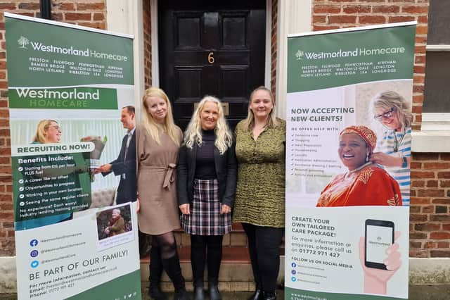 Pictured at Westmorland Homecare's new Preston branch are, from left, Charlotte Cooper, Registered Manager Tracey Redwood and Lisa Fisher