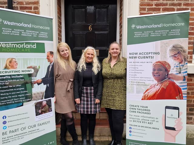 Pictured at Westmorland Homecare's new Preston branch are, from left, Charlotte Cooper, Registered Manager Tracey Redwood and Lisa Fisher