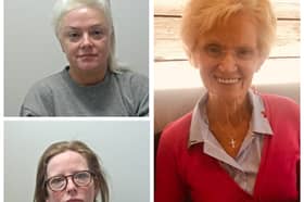 (top) Catherine Hudson, 54, of Coriander Close, Blackpool and Charlotte Wilmot, 48, of Bowland Crescent, Blackpool (bottom) were sentenced to a combined total of 10 years in prison at Preston Crown Court after being found guilty of multiple offences after trial in October. One of their victims was Aileen Scott (right) whose son Brian described the nurses' behaviour as 'wicked' and 'pure evil'