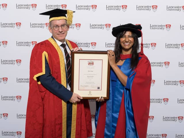 Ranvir Singh with Lancaster University Vice-Chancellor Andy Schofield.