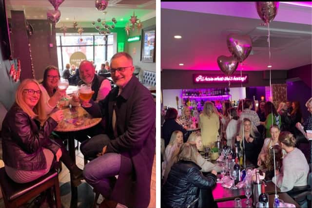 Left: customers at The Aviary's birthday party. Right: another event at the bar.
