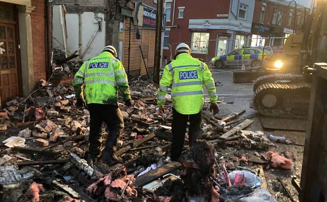 An investigation into the cause of an explosion in Blackburn is continuing (Credit: Lancashire Police)