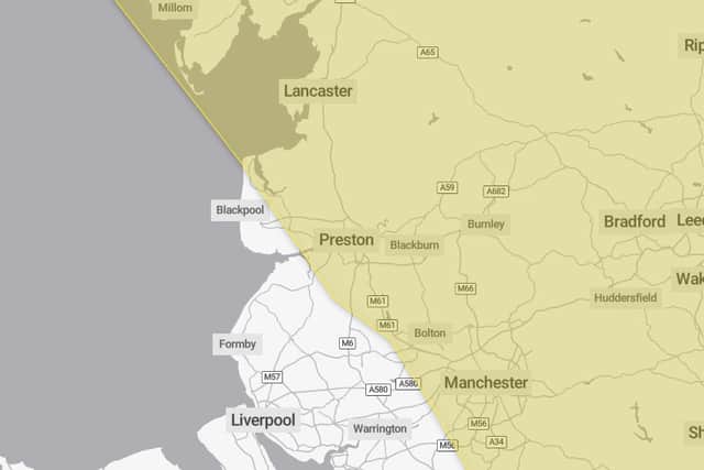 A yellow weather warning for rain covering most of the County has been issued by the Met Office
