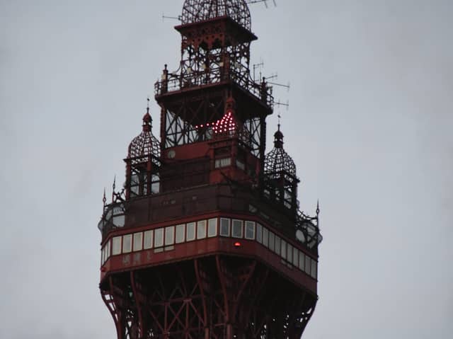 The top of Blackpool Tower this afternoon after false reports of a fire