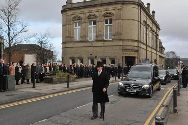 Dozens of friends, colleagues and officers joined Mr Lawson’s family at Charnock Richard Crematorium 