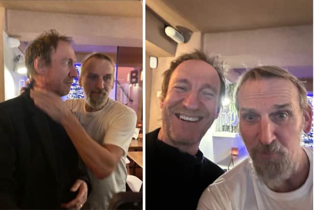 Left: Christopher poses ready to 'stangle' David. Right: the pair pose for a more casual picture. Credit: christophereccleston on Instagram