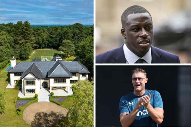 Footballer Benjamin Mendy (top right) is struggling to sell his house, which was once owned by Freddie Flintoff (bottom right). Credit: Savills, SWNS and Getty