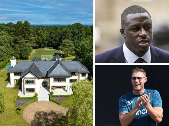 Footballer Benjamin Mendy (top right) is struggling to sell his house, which was once owned by Freddie Flintoff (bottom right). Credit: Savills, SWNS and Getty