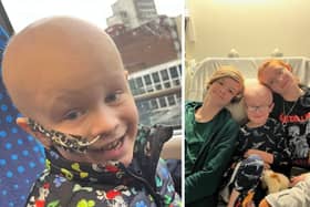 5-year-old Jenson Lewis is currently battling an aggressive form of brain cancer. Right he is pictured with siblings Ruby and Finlay/