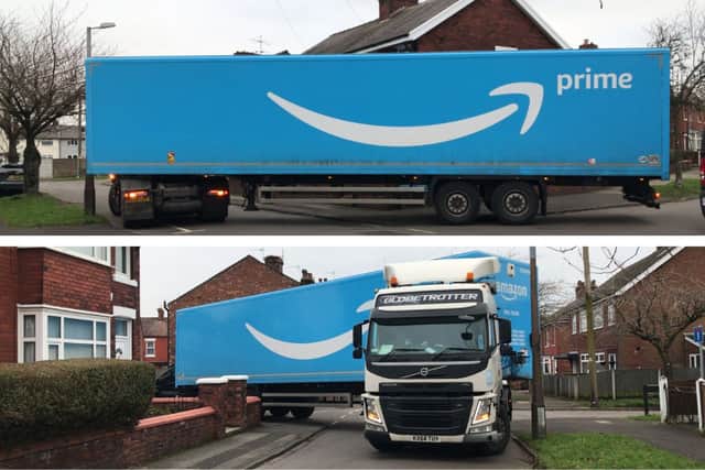 An Amazon delivery truck stuck on George Street, Leyland around 9.30am on Friday, January 12.