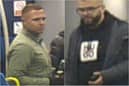 Do you recognise these men? Officers want to speak to them in connection with a hate crime on a train travelling to Blackpool (Credit: British Transport Police)