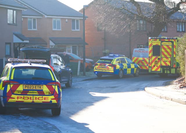 Police and ambulance crews at the scene in Oak Croft, Clayton-le-Woods on Wednesday afternoon (January 17)