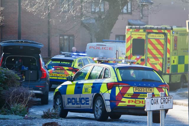Emergency services at the scene after a man was found unresponsive at a home in Oak Croft, Clayton-le-Woods on Wednesday morning (January 17)