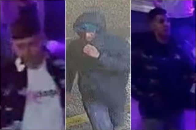 Officers want to speak to these three men after 'violent disorder' broke out in Preston (Credit: Lancashire Police)