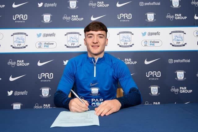 The young centre-forward, a boyhood supporter of PNE, signed a professional contract with the club in 2022 at the age 17.   He made several first-team appearances, including his Championship debut against Stoke City and a substitute appearance against Tottenham Hotspur in the FA Cup. Credit: PNEFC/Ian Robinson