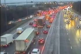 The M61 has shut two lanes after a road traffic collision.