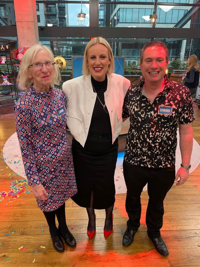 Edward and his mum with presenter Steph McGovern.