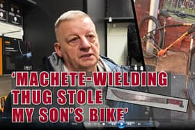 Martin Wilkinson's son had his brand new bike stolen at knife-point. Inset: Generic image of a machete.