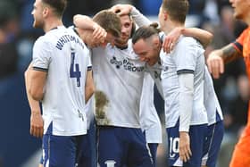 Will Keane celebrates for Preston North End after scoring against Ipswich Town. How does his transfer value stack up against his teammates? (Image: CameraSport - Dave Howarth)