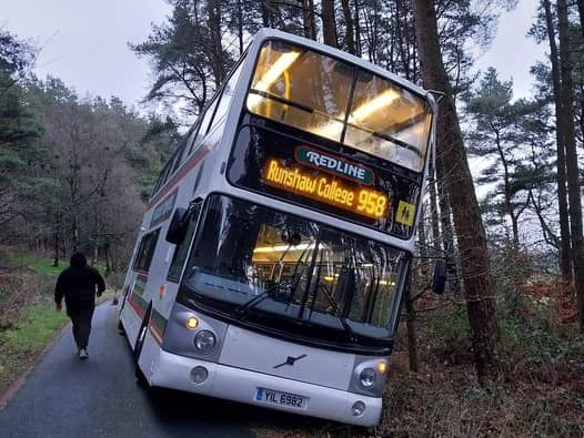 The Runshaw College bus became stuck on a narrow road along Beacon Fell on Monday afternoon (February 5).