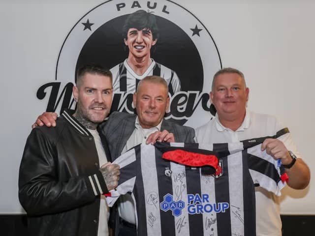 Boyzone is teaming up with Chorley F.C. Picture features  singer Shane Lynch and the club's Commercial Director Jeff Clarke.